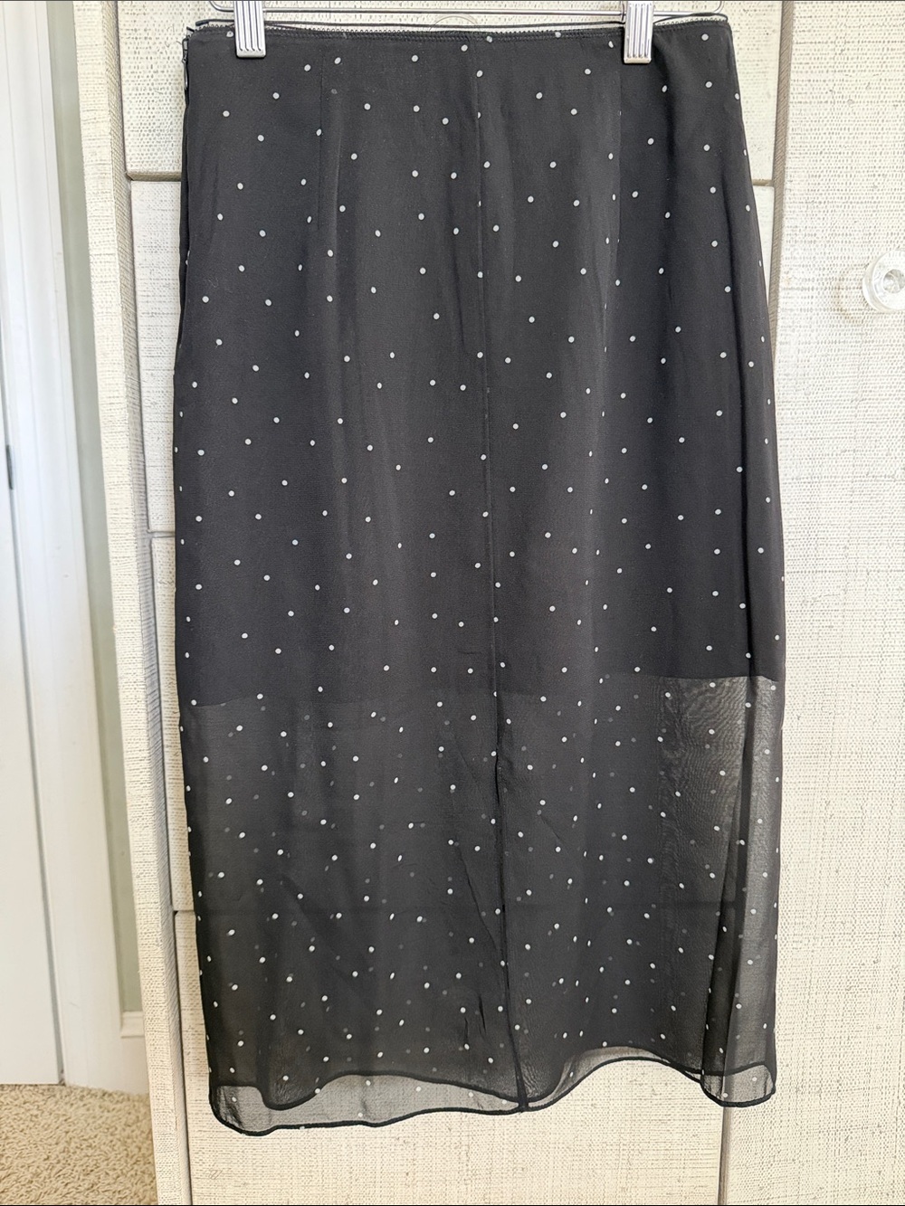 Vince Black Sheer Midi Skirt with White Polka Dots